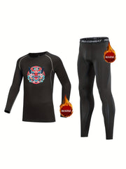 2pcs Kids Fleece Lined Compression Base Set Dragon Totem Print Tops & Leggings