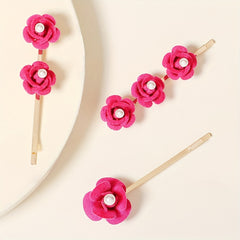 3pcs Faux Pearl Flower Bobby Pin Retro Rose Side Clip
