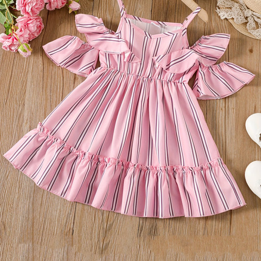 Off Shoulder Striped Princess Dress for Toddlers