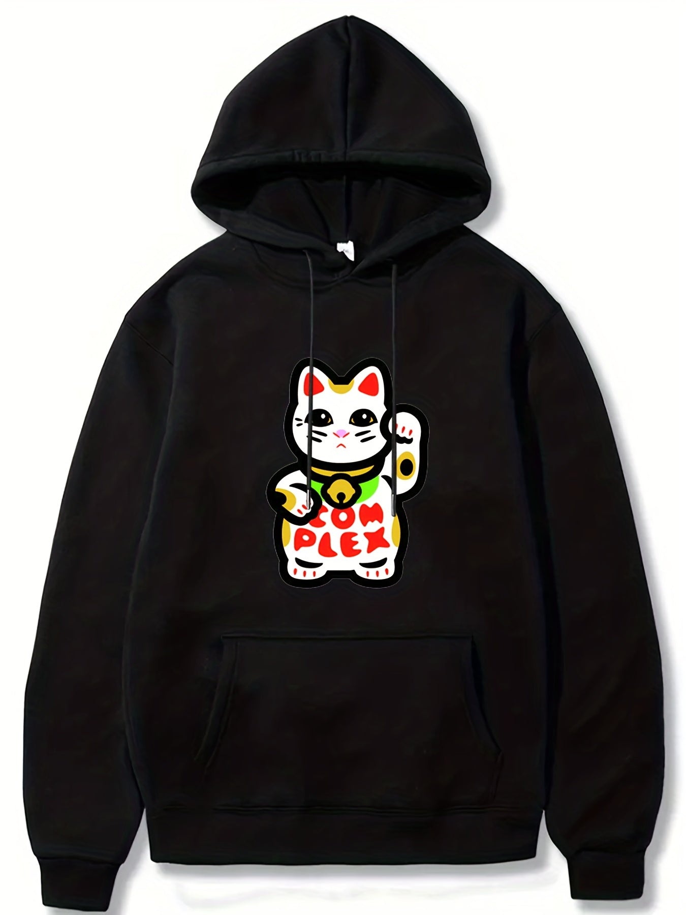 Lucky Cat Print Hoodies For Men Graphic Sweatshirt With Kangaroo Pocket