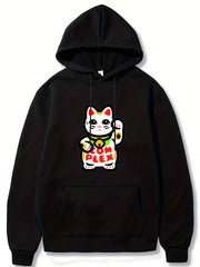 Lucky Cat Print Hoodies For Men Graphic Sweatshirt With Kangaroo Pocket