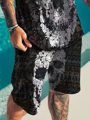 Men's Skull Graphic T shirt & Active Shorts Set