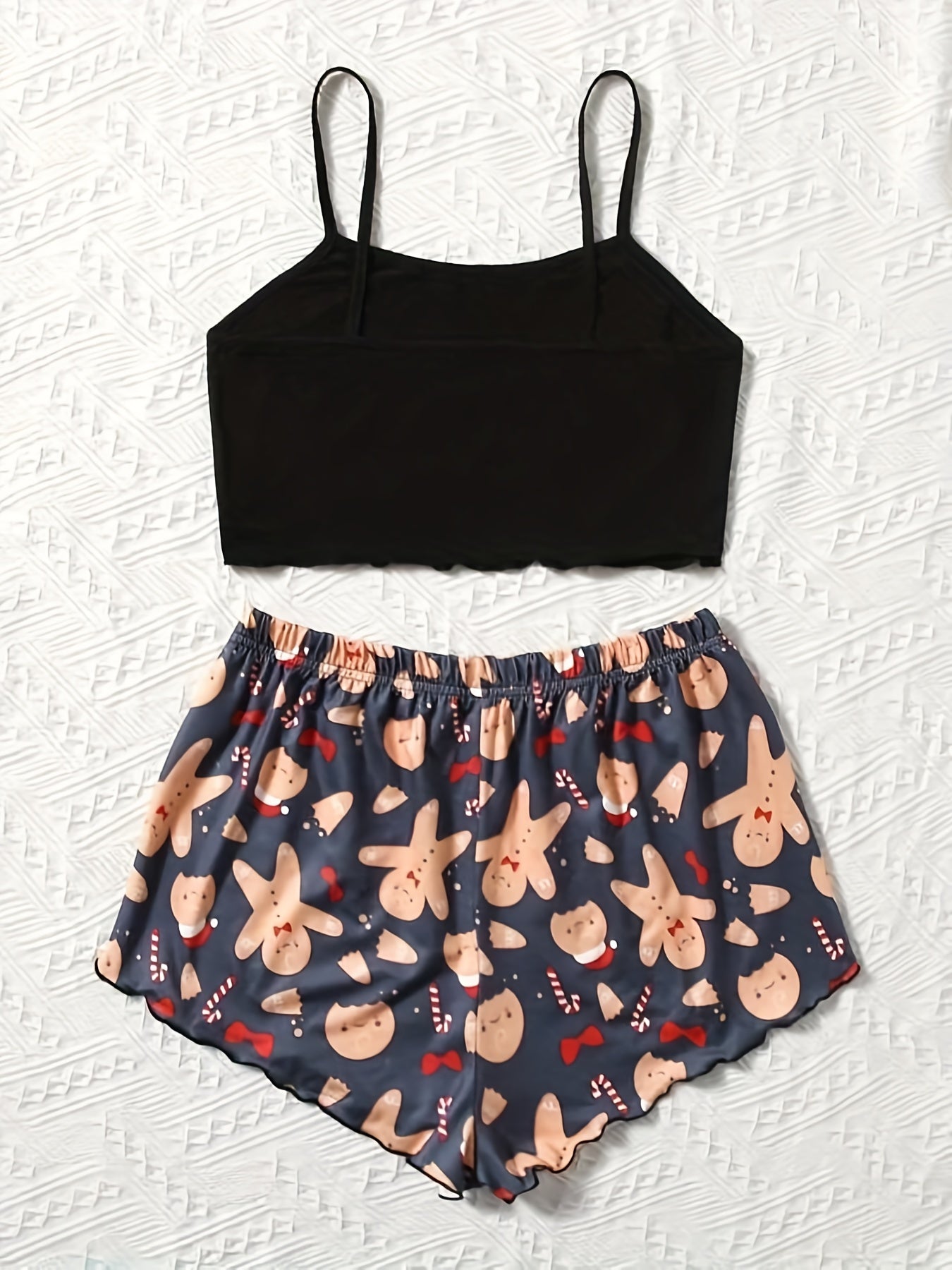 Christmas Print Pajama Set Top & Shorts Women's Sleepwear
