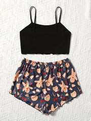 Christmas Print Pajama Set Top & Shorts Women's Sleepwear