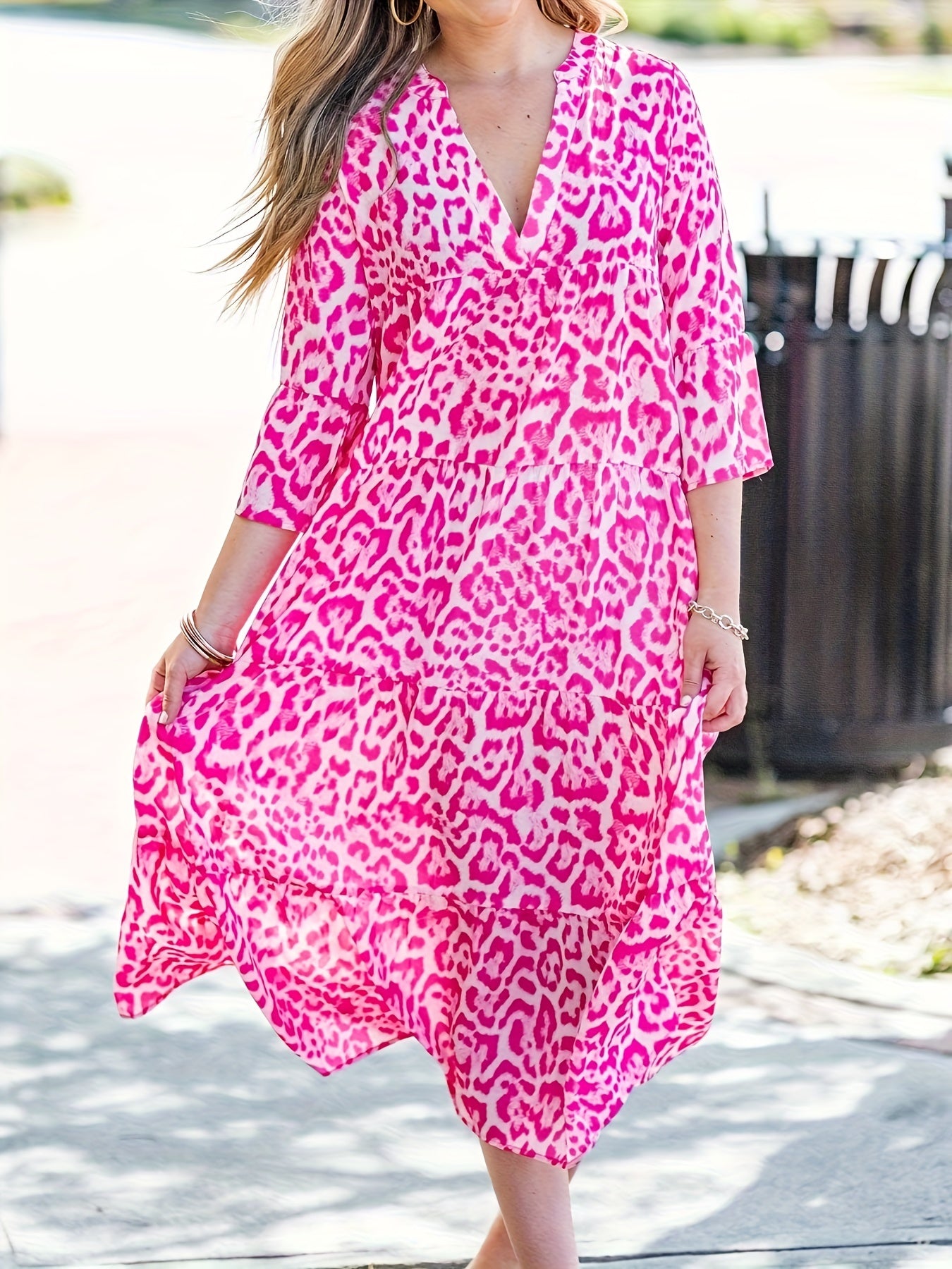 Women's Floral Print Bell Sleeve Maxi Dress