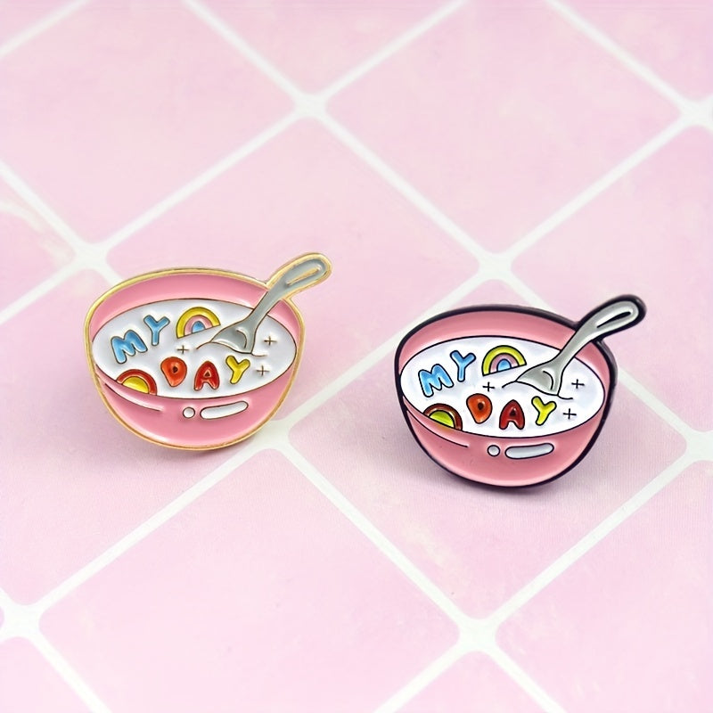 Cartoon Milk Bowl Brooch for Kids - Cute Food Pin for Clothes