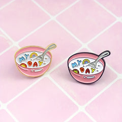 Cartoon Milk Bowl Brooch for Kids - Cute Food Pin for Clothes
