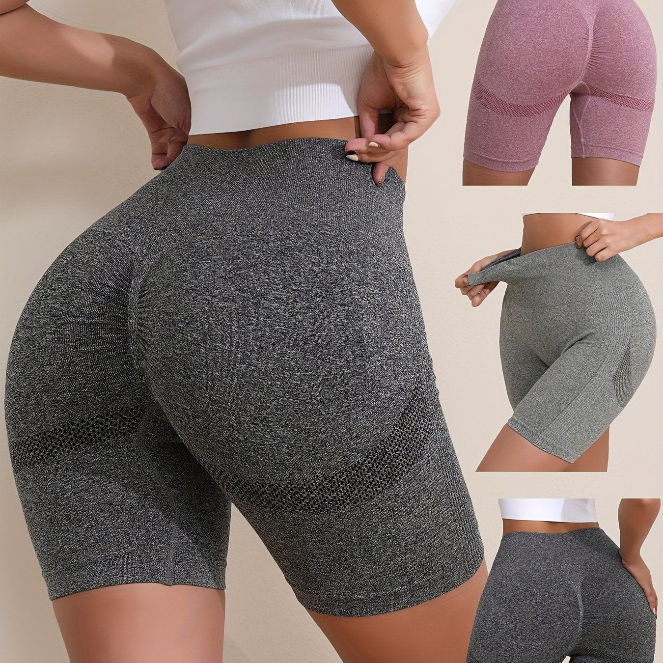 3pcs Seamless Yoga Shorts High Waist Butt Lifting Yoga Sports Biker Shorts