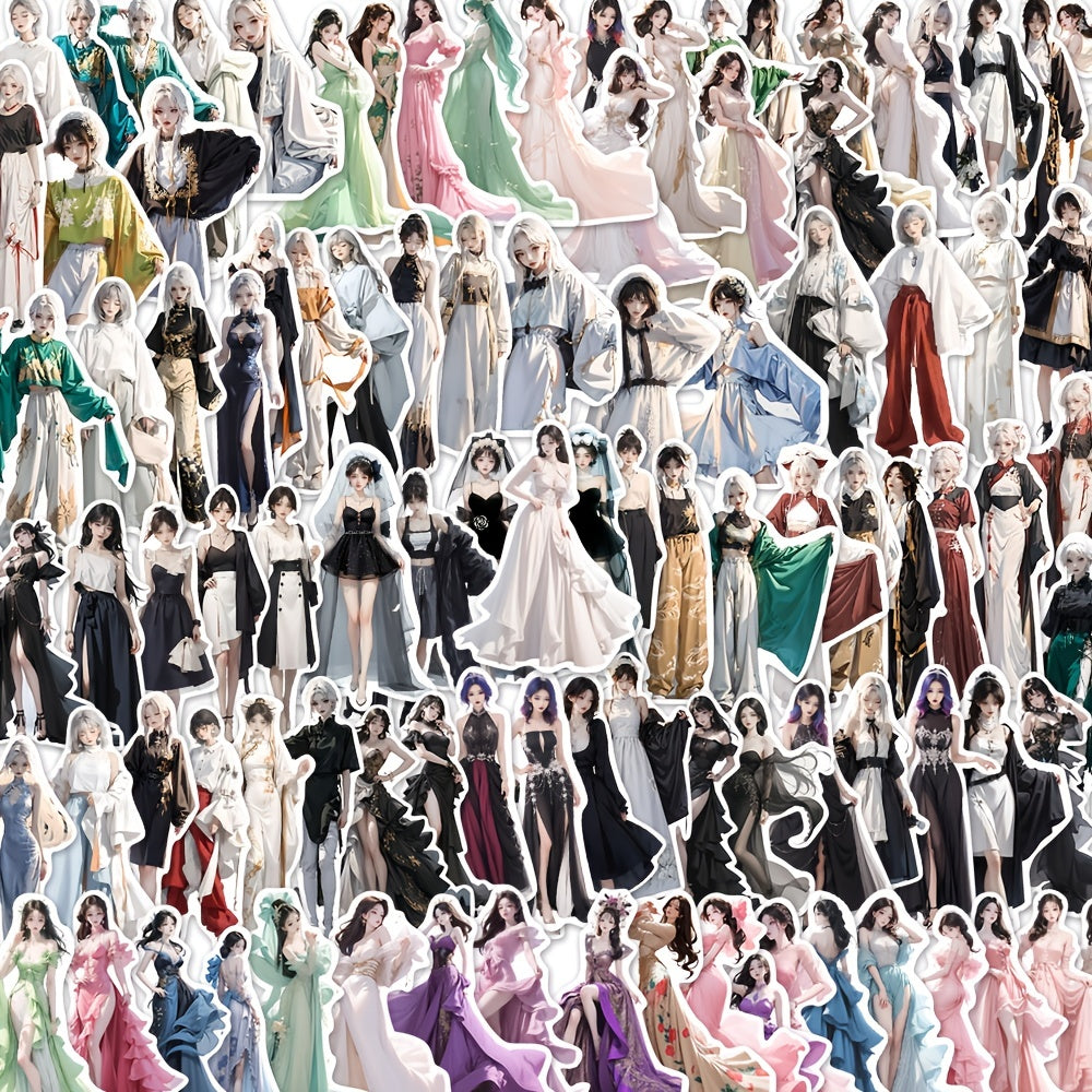 100pcs Girls Formal Dress PVC Waterproof Stickers Pack For Kids