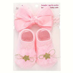 Baby Girls Mesh Socks & Headband Set Non slip Breathable Comfortable