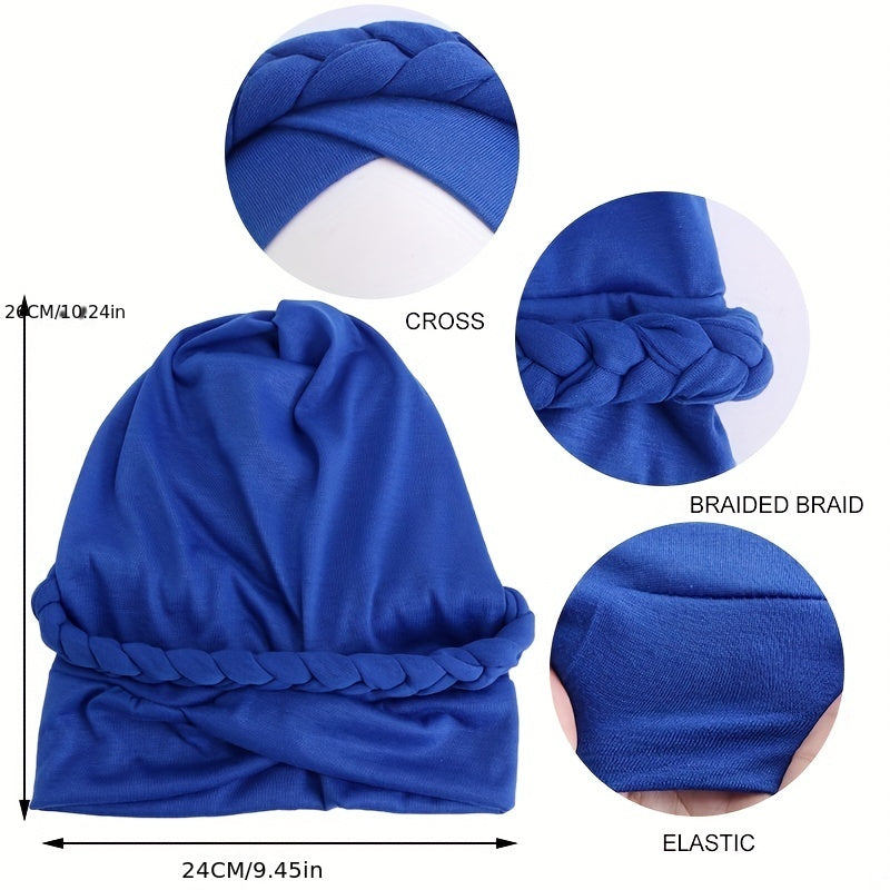 Solid Braided Turban Cap Forehead Cross Pre-tied Head Wrap
