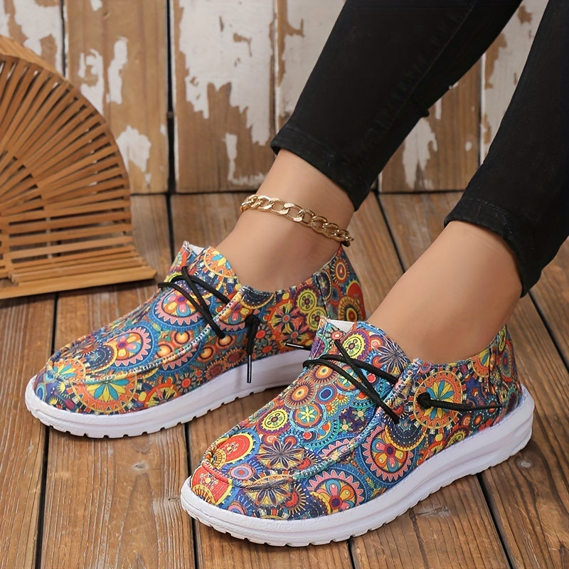 Women's Retro Flower Pattern Canvas Shoes Casual Lace Up Outdoor Shoes
