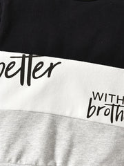 Boys Casual Block Pullover Sweatshirt With Brother Print