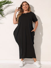 Solid Short Sleeve Maxi Dress With Pockets