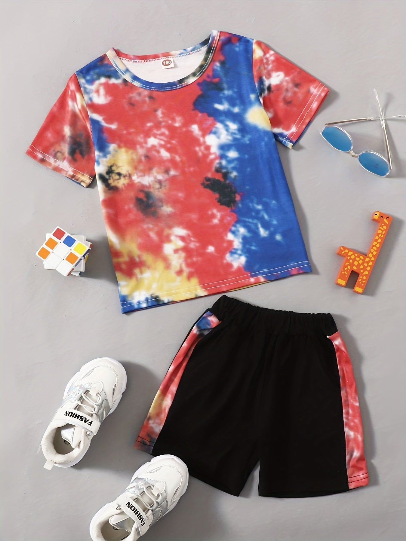 Boys Tie Dye T Shirt And Shorts Set For Summer