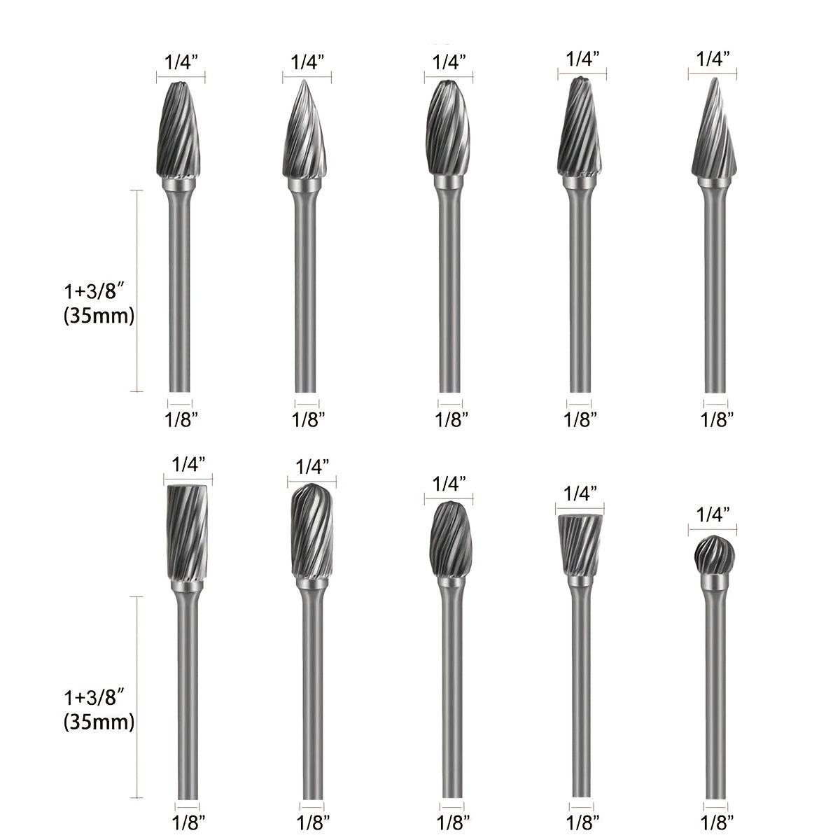 10PCs Tungsten Carbide Burr Set 1 8 Shank Diamond Files Rotary Tool