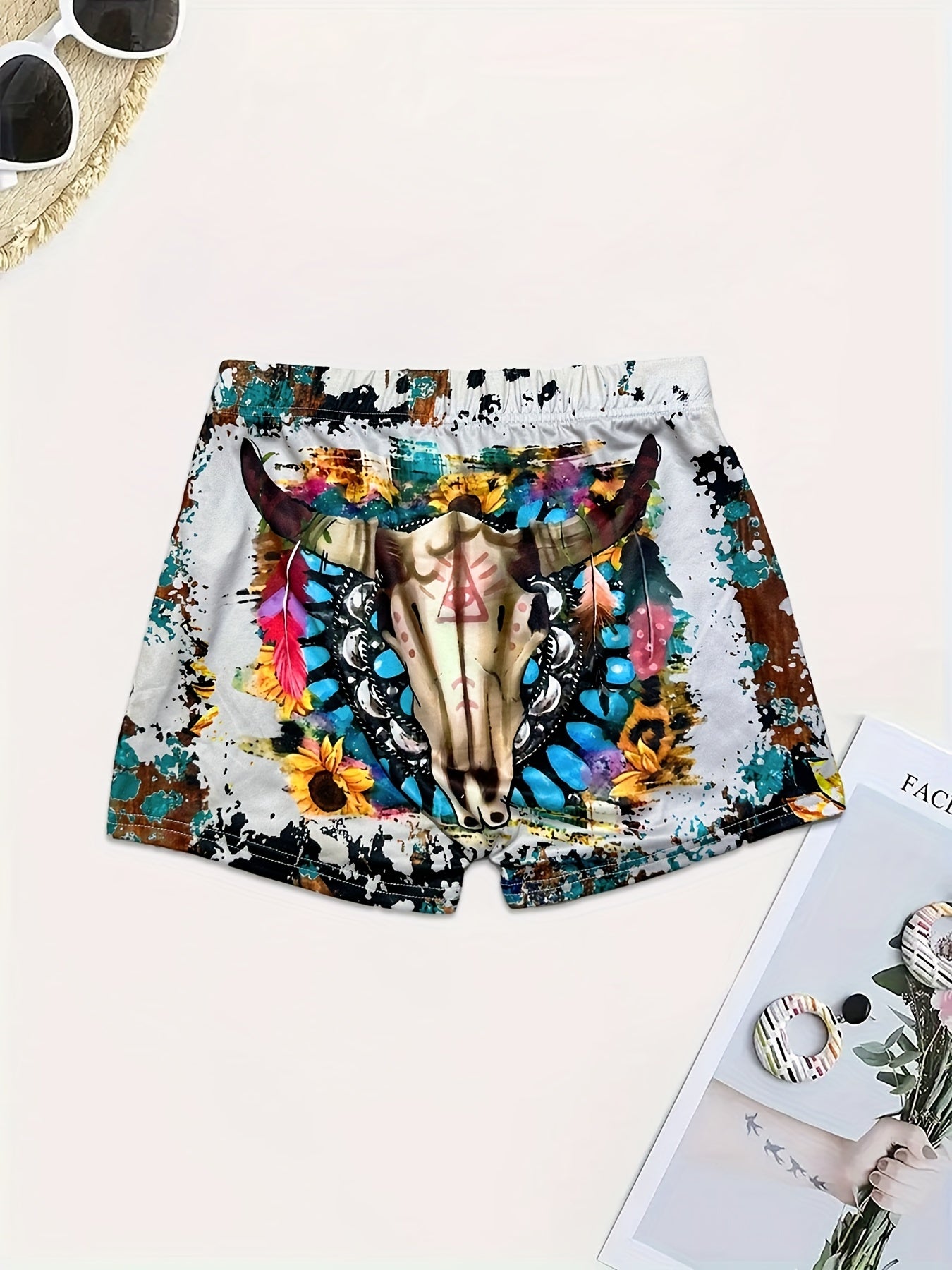 Cow Skull Print Skinny Shorts for Women