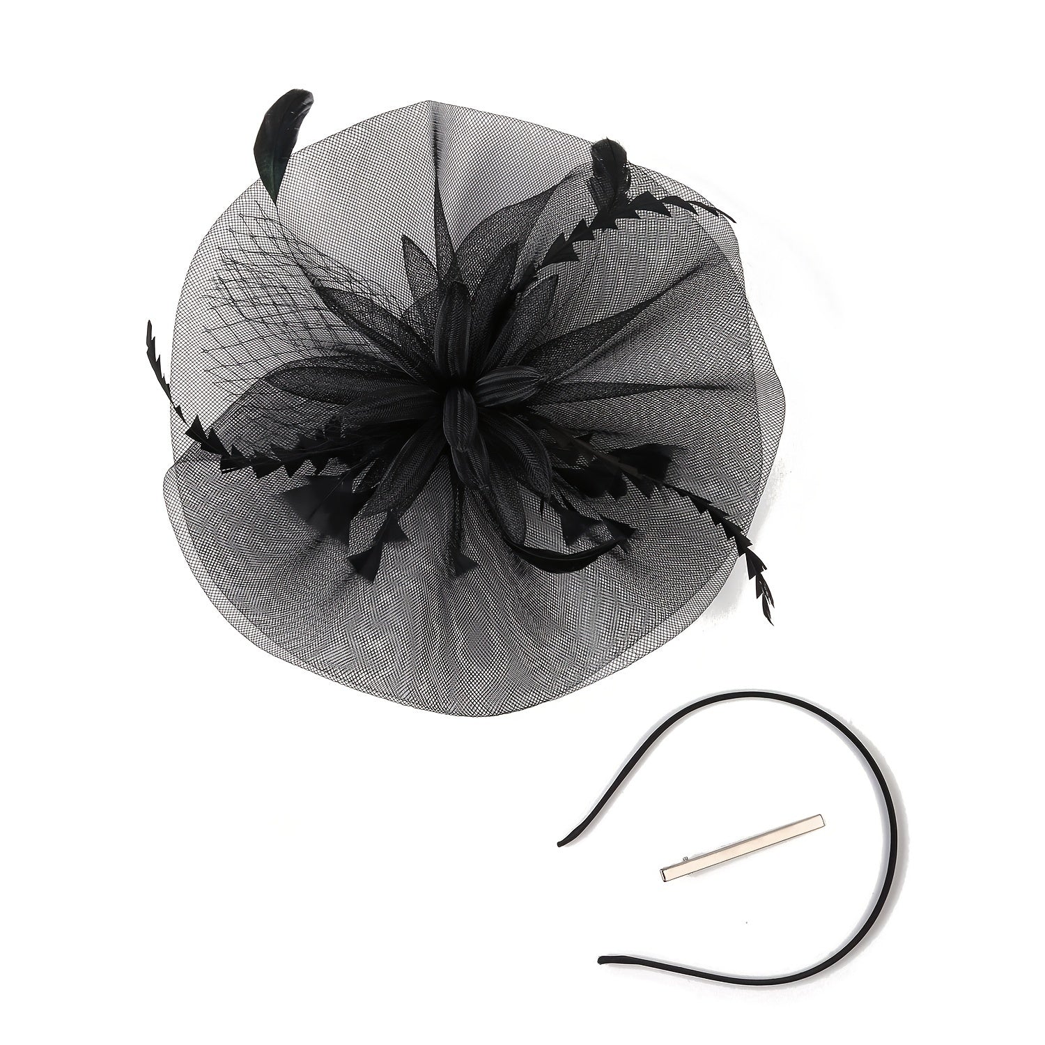 Polyester Fascinator Hat with Feather Detail for Women Party