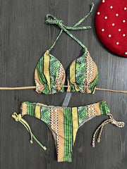 Colorblock Triangle Bikini Set Halter Neck High Cut Swimsuit