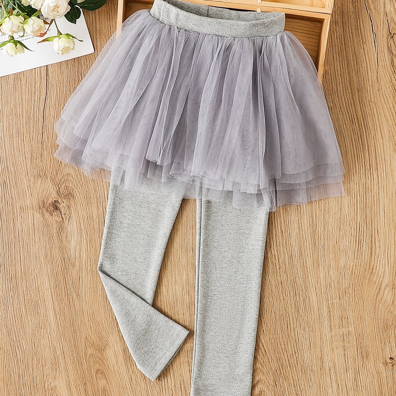 Girls Cotton Footless Leggings With Mesh Tutu Skirt For Winter