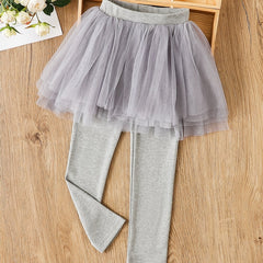 Girls Cotton Footless Leggings With Mesh Tutu Skirt For Winter