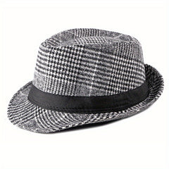 Retro Plaid Wide Brim Fedora Hat for Party Meeting