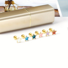 6 Pairs Mini Glitter Pentagram Star Screw Stud Earrings Golden Silver