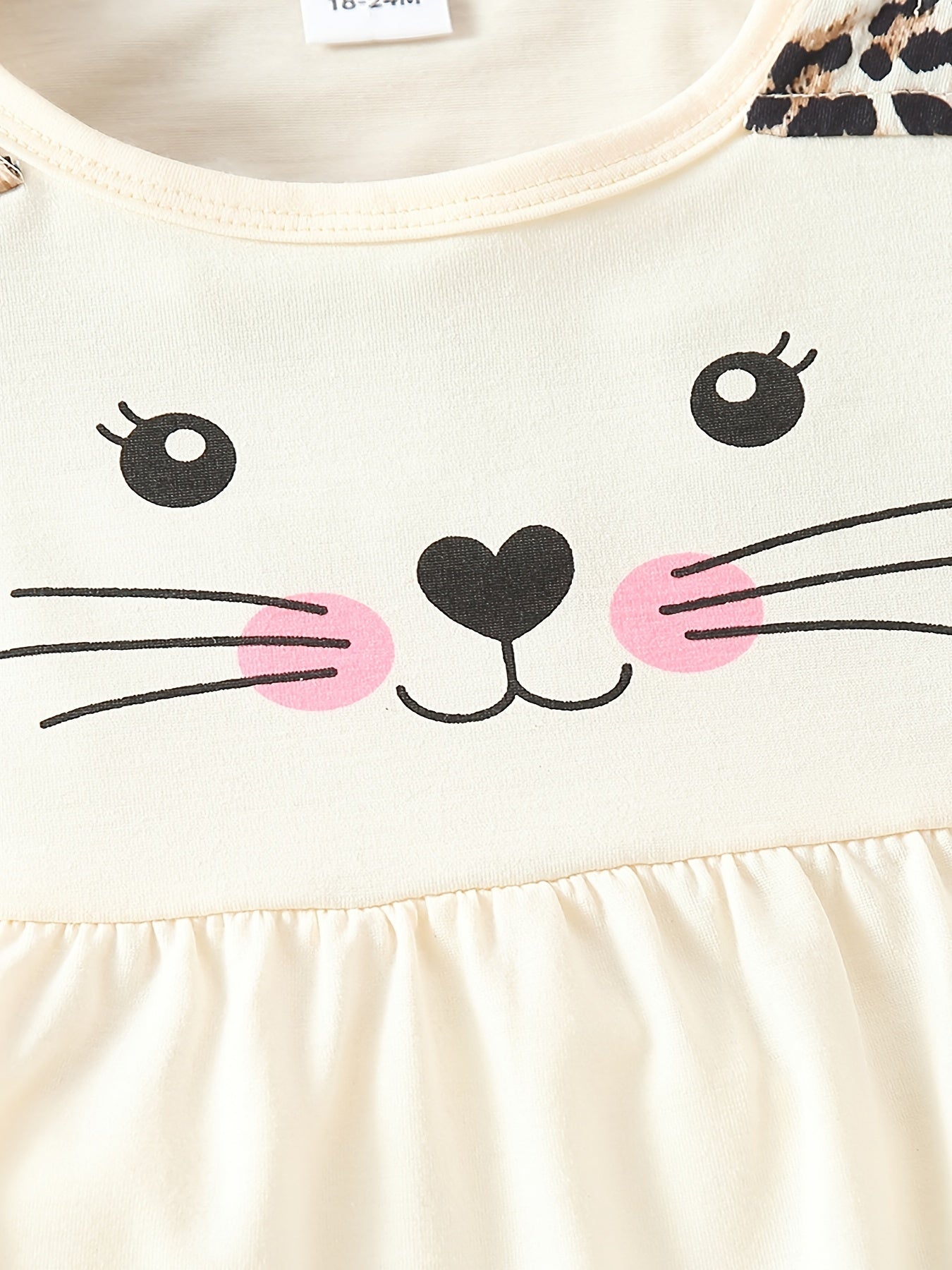 2pcs Girls Cat Cartoon Shirt & Leopard Print Pants Set