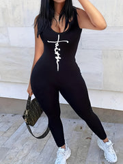 Casual Tank Jumpsuit Women's Plus Letter Print