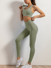 2pcs Women Solid Workout Sets Yoga Sports Tank Bra & High Waist Leggings