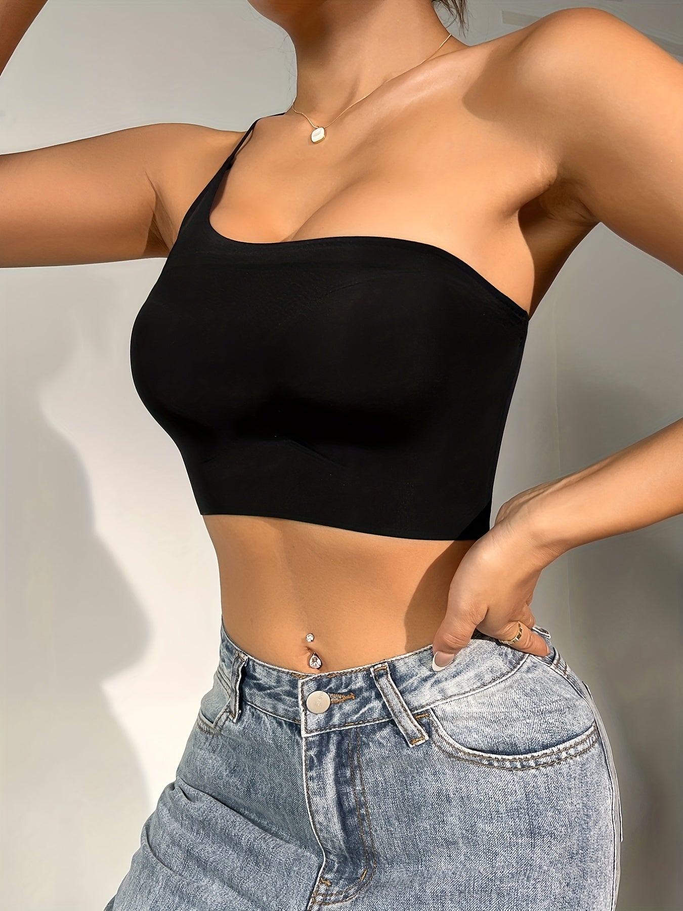 One Shoulder Strap Bralette Comfy Seamless Solid Bra