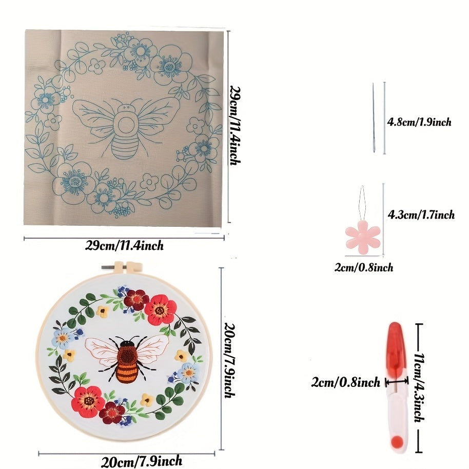 3 Pack Starter Embroidery Kits with Honeybee Flower Patterns