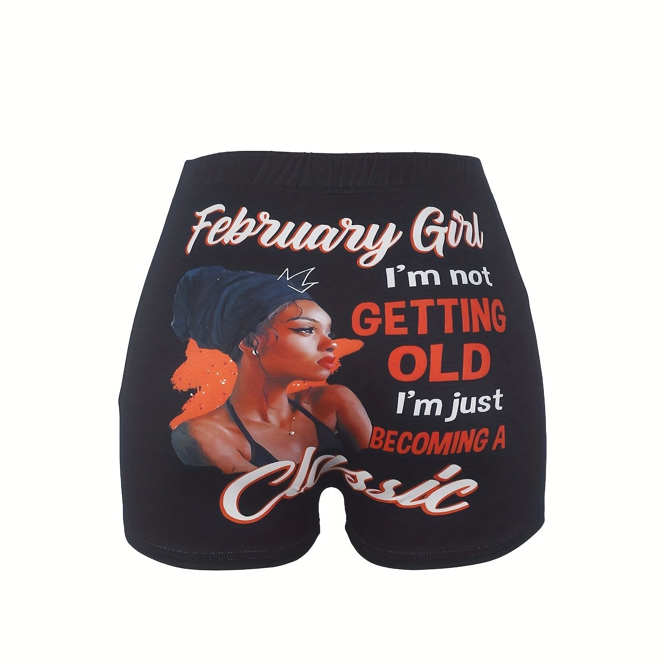 Woman & Letter Print Skinny Shorts Casual Shorts For Spring & Summer