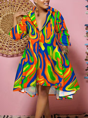 Printed Long Sleeve Polo Neck Dress