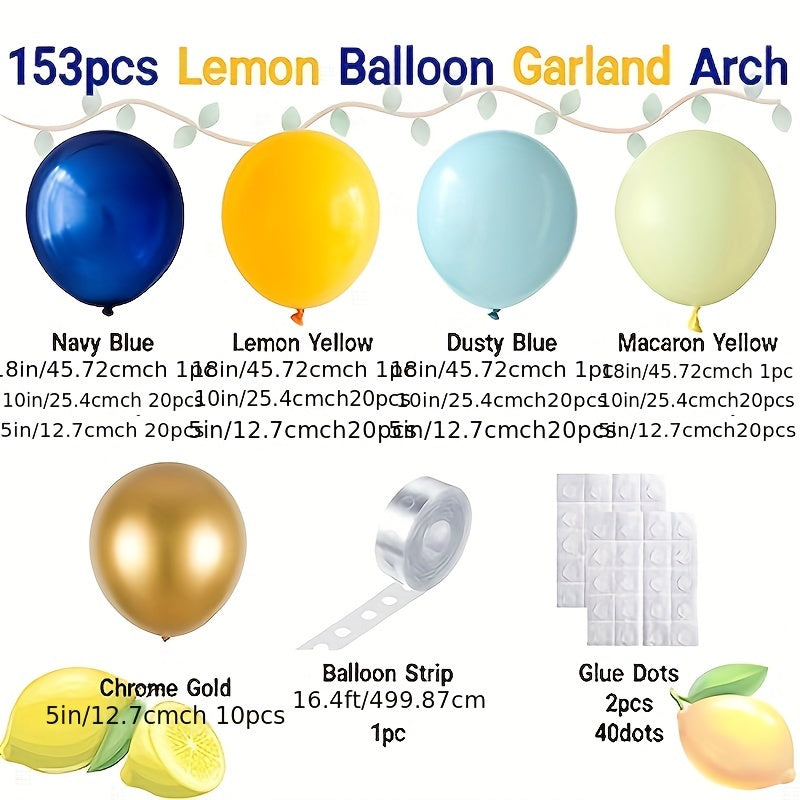 153pcs Lemon Balloon Wreath Arch Set for Lemonade Parties Baby Showers