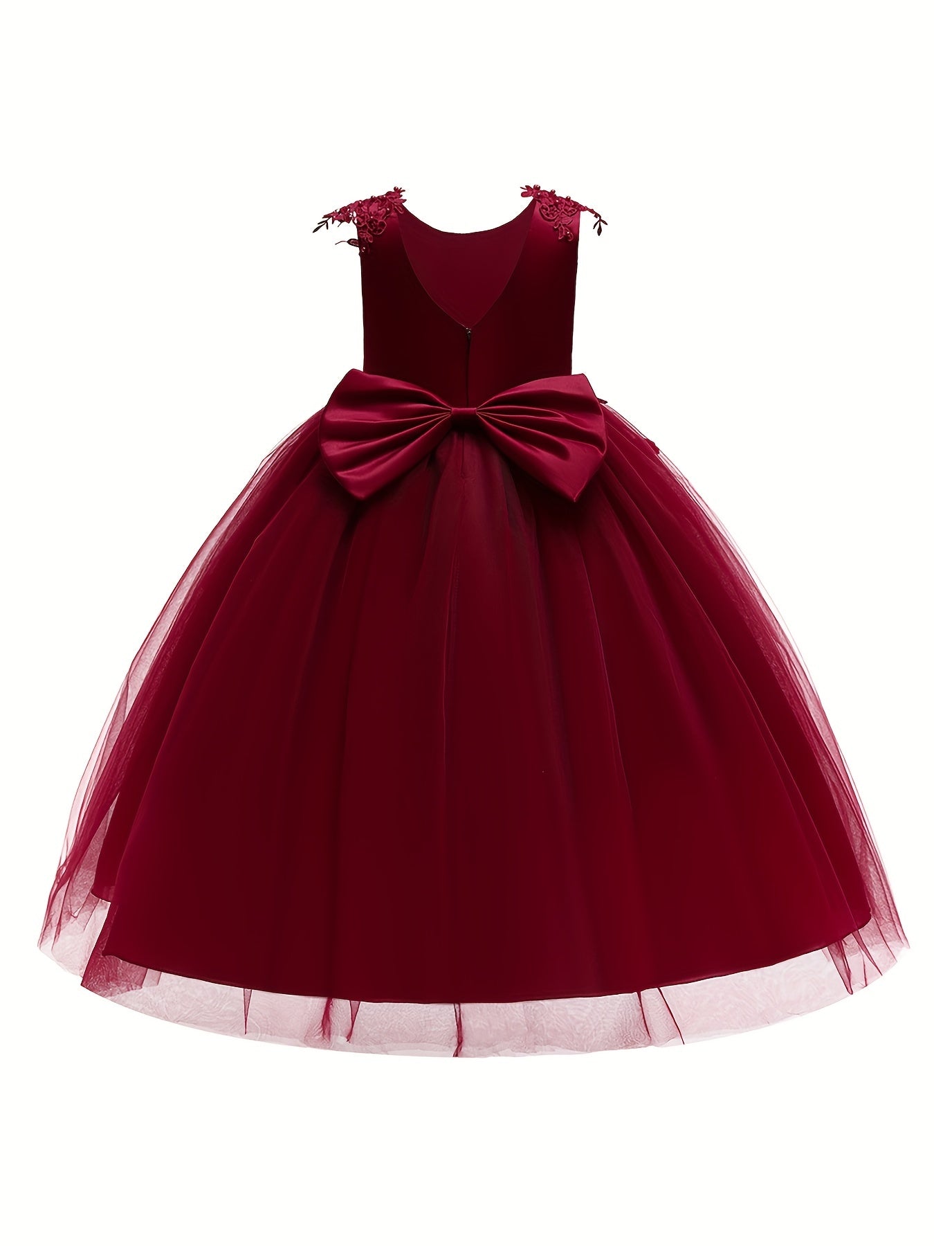 Girls Princess Dress Embroidered Backless Big Bow Flower Girls Wedding Dress