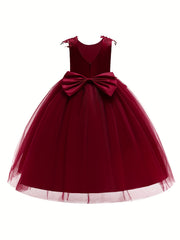 Girls Princess Dress Embroidered Backless Big Bow Flower Girls Wedding Dress