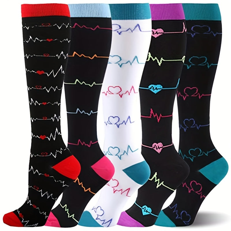 Men's Striped Compression Socks for Running Cycling Hiking - 5 Pairs