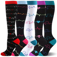 Men's Striped Compression Socks for Running Cycling Hiking - 5 Pairs