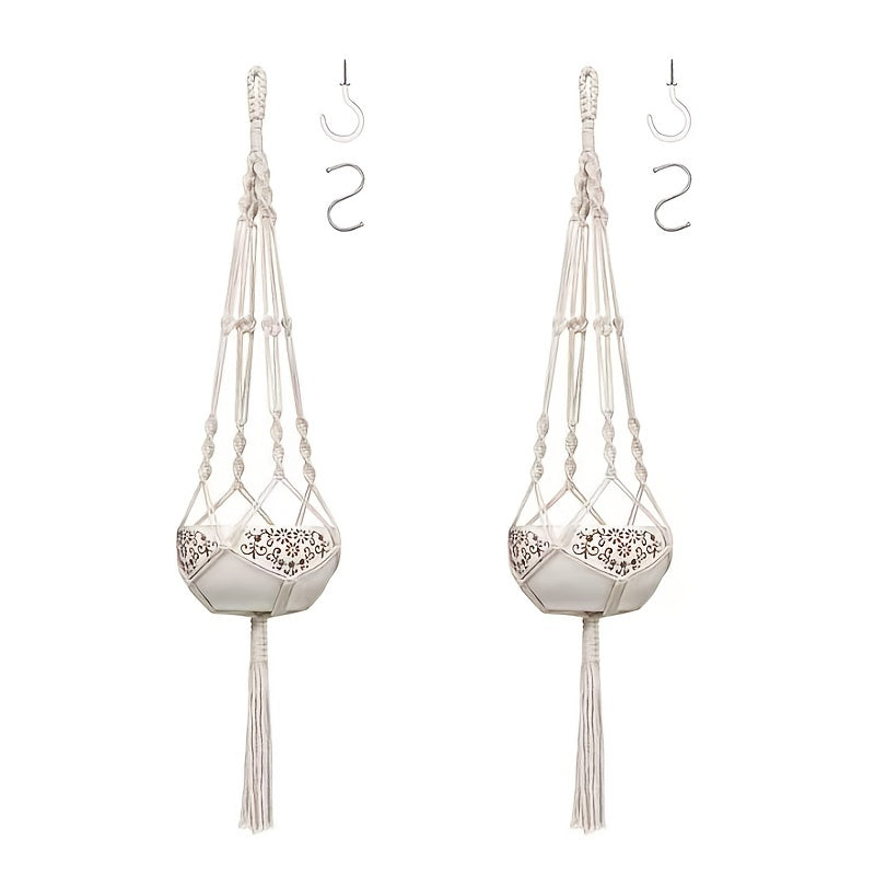 2pc Guno Macrame Plant Hanger - Indoor Hanging Basket & Flower Pot Holder