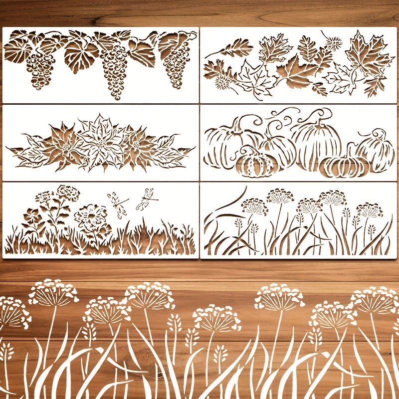 6pcs Flower Stencils For Painting On Wood Reusable Stencils PET DIY Drawing