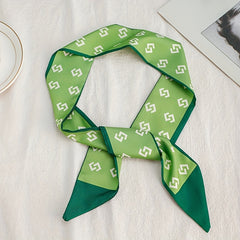 Green Geometric Print Skinny Satin Twilly Scarf Hair Ribbon Neckerchief
