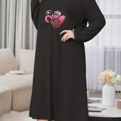 Sunflower & Leopard Heart Print Long Sleeve Nightdress