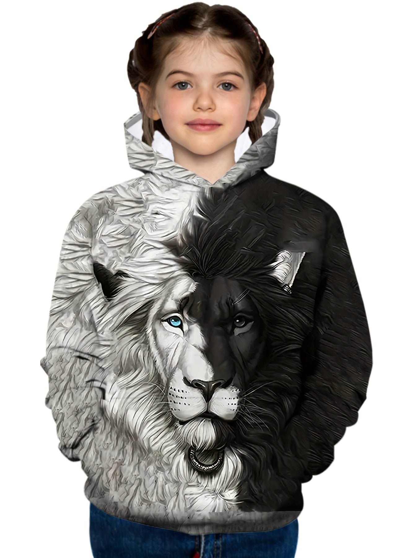 Anime Lion Pattern Kid's Hoodie Long Sleeve Top Boy's Clothes