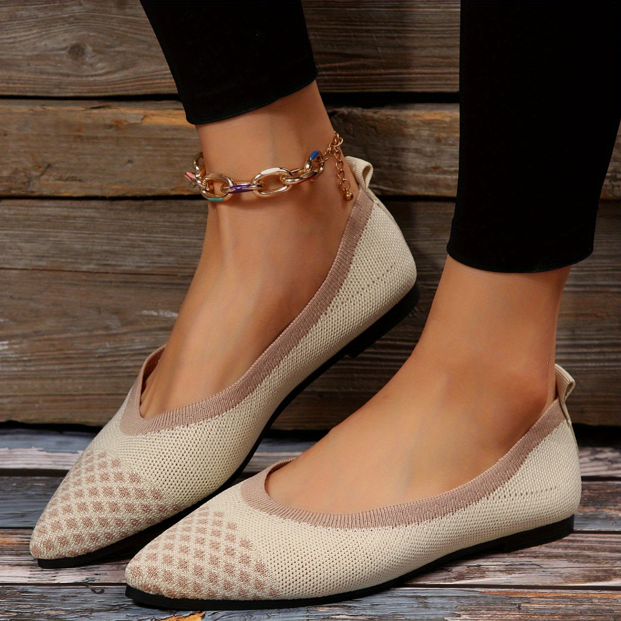 Women's Breathable Knit Flat Shoes Casual Pointed Toe Shoes