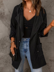 Women's Casual Hoodie Jacket with Drawstring Waist and Pockets