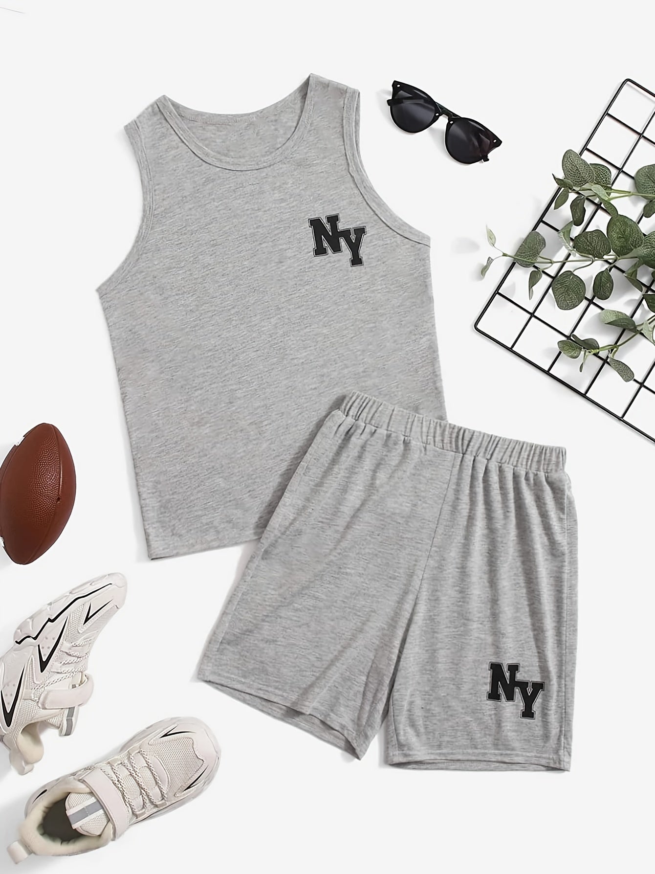 Boys NY Letter Graphic Tank Top & Shorts Set Kids Summer Clothes