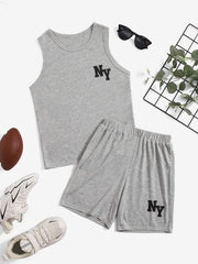 Boys NY Letter Graphic Tank Top & Shorts Set Kids Summer Clothes