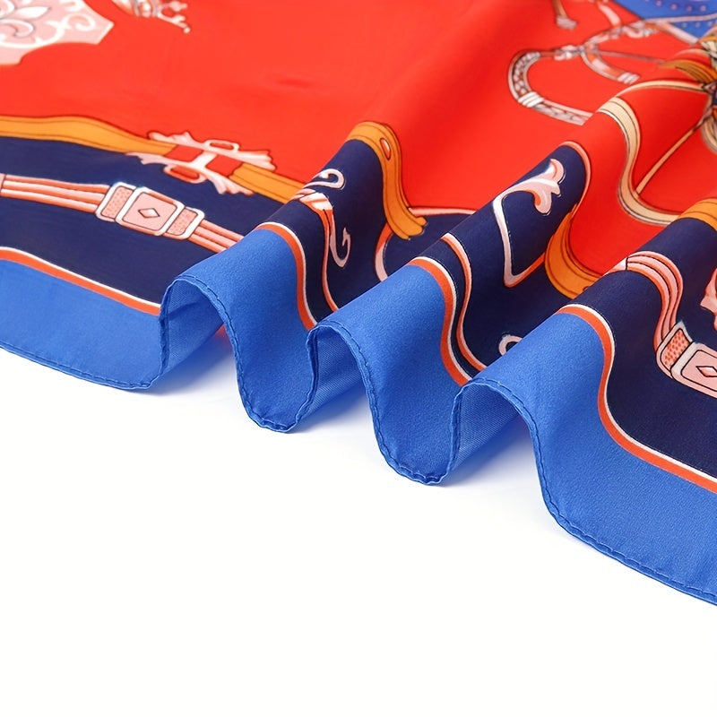 Classic Carriage Print Scarf Silk Square Shawl Casual Head Wrap
