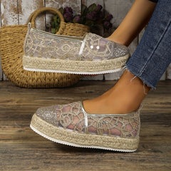 Women's Glitter Platform Espadrille Loafers Slip On Shoes